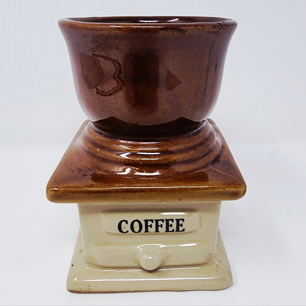 Vintage Brown Ceramic Coffee Canister Pedestal Style Kitchen Decor‎